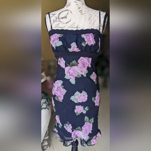 Vintage MY MICHELLE Rare Floral Mini Dress with Pink Roses, Lace Trim Size 5/6